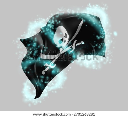 Pirate, vector 3d flag in whirlwind of magical radiance