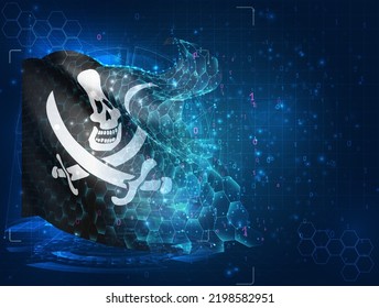 Pirate,  vector flag, virtual abstract 3D object from triangular polygons on a blue background