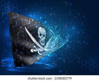Pirate,  vector flag, virtual abstract 3D object from triangular polygons on a blue background