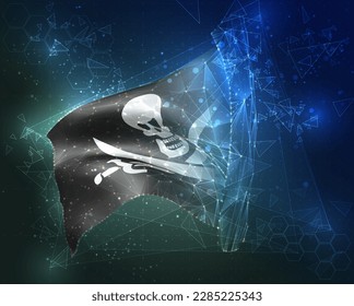 Pirate,  vector flag, virtual abstract 3D object from triangular polygons on a blue background