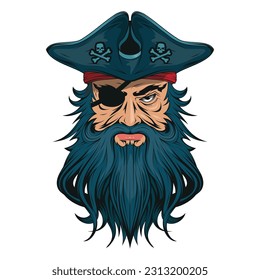 Pirate. Vector illustration of a angry captain in hat and eye patch