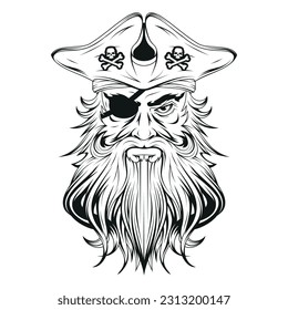 Pirate. Vector illustration of a sketch angry captain in hat and eye patch