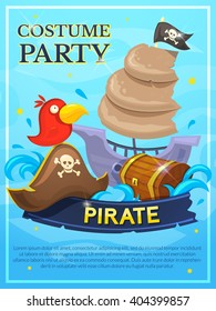 Pirate vector poster, costume party design invitation