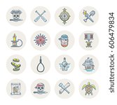 Pirate vector set - line drawn different objects, items, signs and symbols