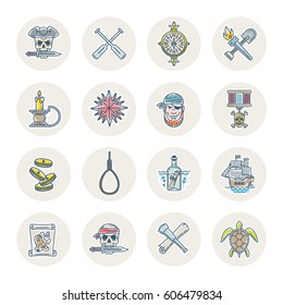 Pirate vector set - line drawn different objects, items, signs and symbols