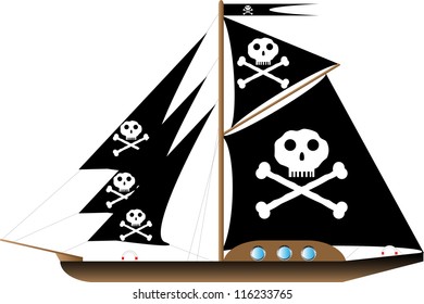 Pirate vessel on white background - vector illustration.