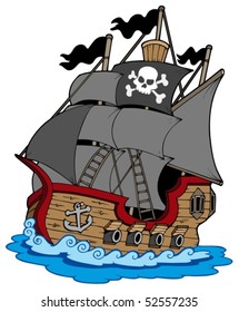 Pirate vessel on white background - vector illustration.