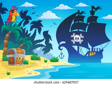 Pirate vessel silhouette theme 4 - eps10 vector illustration.