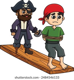 Pirate Walking the Plank Cartoon Colored Clipart 