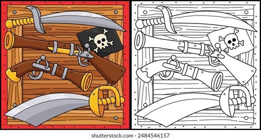 Pirate Weapons Coloring Page Colored Illustration
