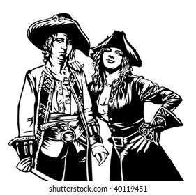 Pirate and wench illustration