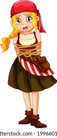 A pirate woman got rope around her body cartoon character isolated illustration