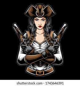 Pirate Women Holding Gun Vector