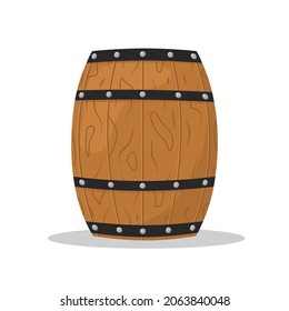 Barril de madera pirata. Icono de piratería aislado en fondo blanco. Ilustración vectorial al estilo de las caricaturas planas.