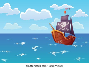 Pirate Wooden Ship Ocean Advertising Tropical Stock Vector (Royalty ...