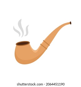 Pirate wooden tobacco pipe. Carnival costume props. Party adventure. Piracy icon isolated on white background. Vector illustration in flat cartoon style.