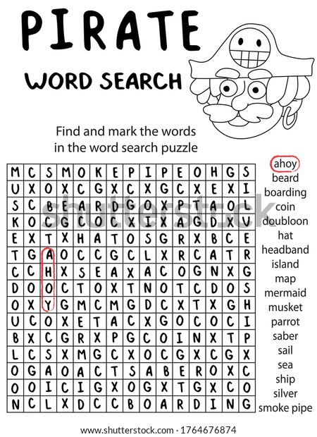 Pirate Word Search Puzzle Kids Stock Stock Vector Royalty Free