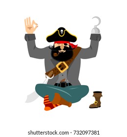 Pirate yoga. filibuster yogi. buccaneer relaxation and cognition. Vector illustration
