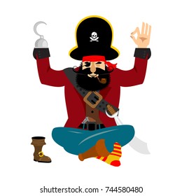 Pirate yoga. filibuster yogi. buccaneer relaxation and cognition. Vector illustration
