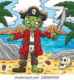 Pirate Zombie Colored Cartoon Illustration