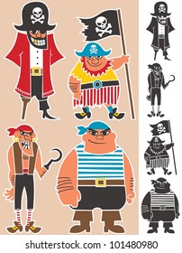 Pirates: 4 cartoon pirates. No transparency and gradients used.