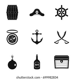 Pirates adventure icon set. Simple set of 9 pirates adventure vector icons for web isolated on white background