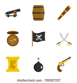Pirates armor icon set. Flat set of 9 pirates armor vector icons for web isolated on white background