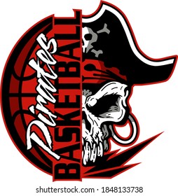 pirates basketball team design with jolly roger skull and half ball for school, college or league