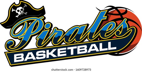 Pirates Basketball Team Design In Script With Tail For School, College Or League