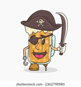 pirates beer glass with face mascot vector illustration