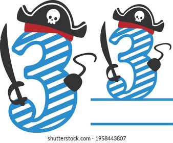 Pirates Birthday Number 3 - Pirates Monogram design