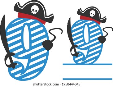 Pirates Birthday Number 9 - Pirates Monogram design