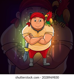 The pirates boy with the parrots esport logo design of illustration