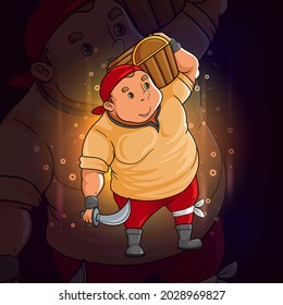 The pirates is bringing a treasure chest esport logo design of illustration