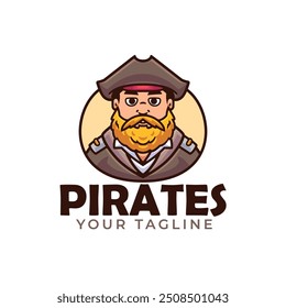 Piratas capitão ilustração logotipo cartoon