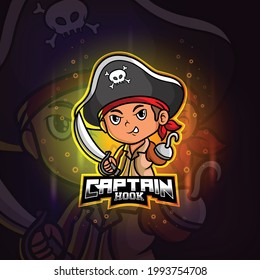 The pirates captain hook mascot esport logo design of illustration