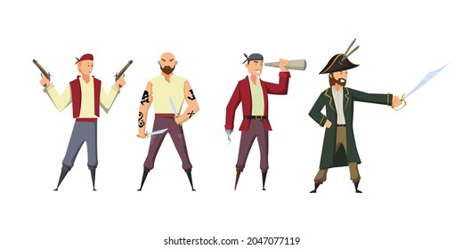pirates and captain try to find treasure vector illustration
