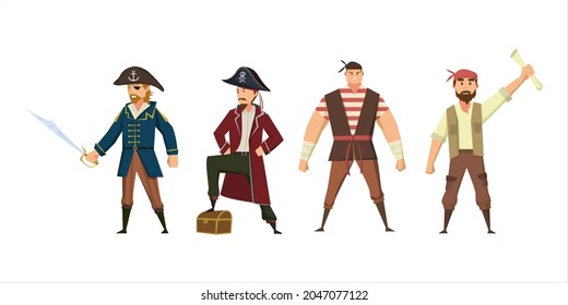 piratas y capitanes tratan de encontrar ilustraciones del vector del tesoro