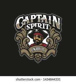 pirates, captain, vintage label emblem vector