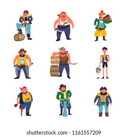Pirates and captains cartoon vector characters