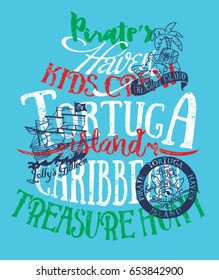Pirates caribbean treasure island, vector artwork for kids wear in custom colors