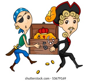 Pirates carrying Treasure Chest - Vector