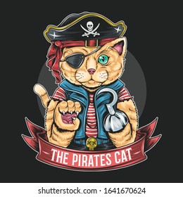 PIRATES CAT VECTOR ARTWORK WITH EDITABLE LAYERS