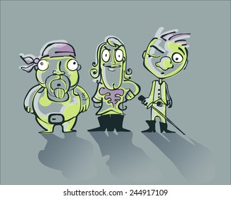 Pirates cb Hand drawn,vector illustration or drawing of some pirates characters