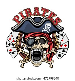 Pirates coat of arms with skull, grunge.vintage design t-shirts
