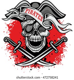 pirates coat of arms with skull, grunge.vintage design t-shirts