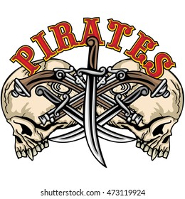 Pirates coat of arms with skull, grunge.vintage design t-shirts
