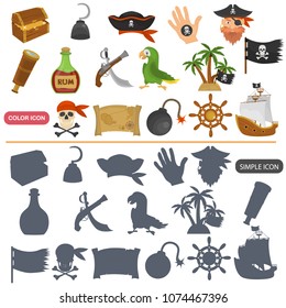 Pirates color flat and simple icons set