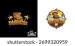 Pirates Cove Logo Designs vector. A logo with treasure chest, a pirate