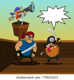 The Pirates Crew follow captain instructions to attack opponents ship cartoon vector